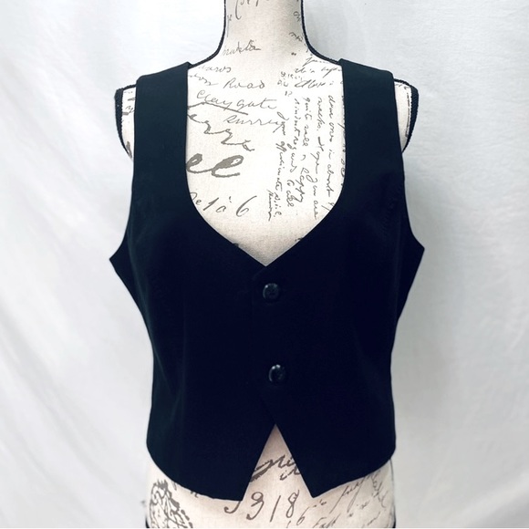 ELLE Tuxedo Black pleats, ruffle, bow, detail back 2 button front Vest Large - Picture 2 of 12